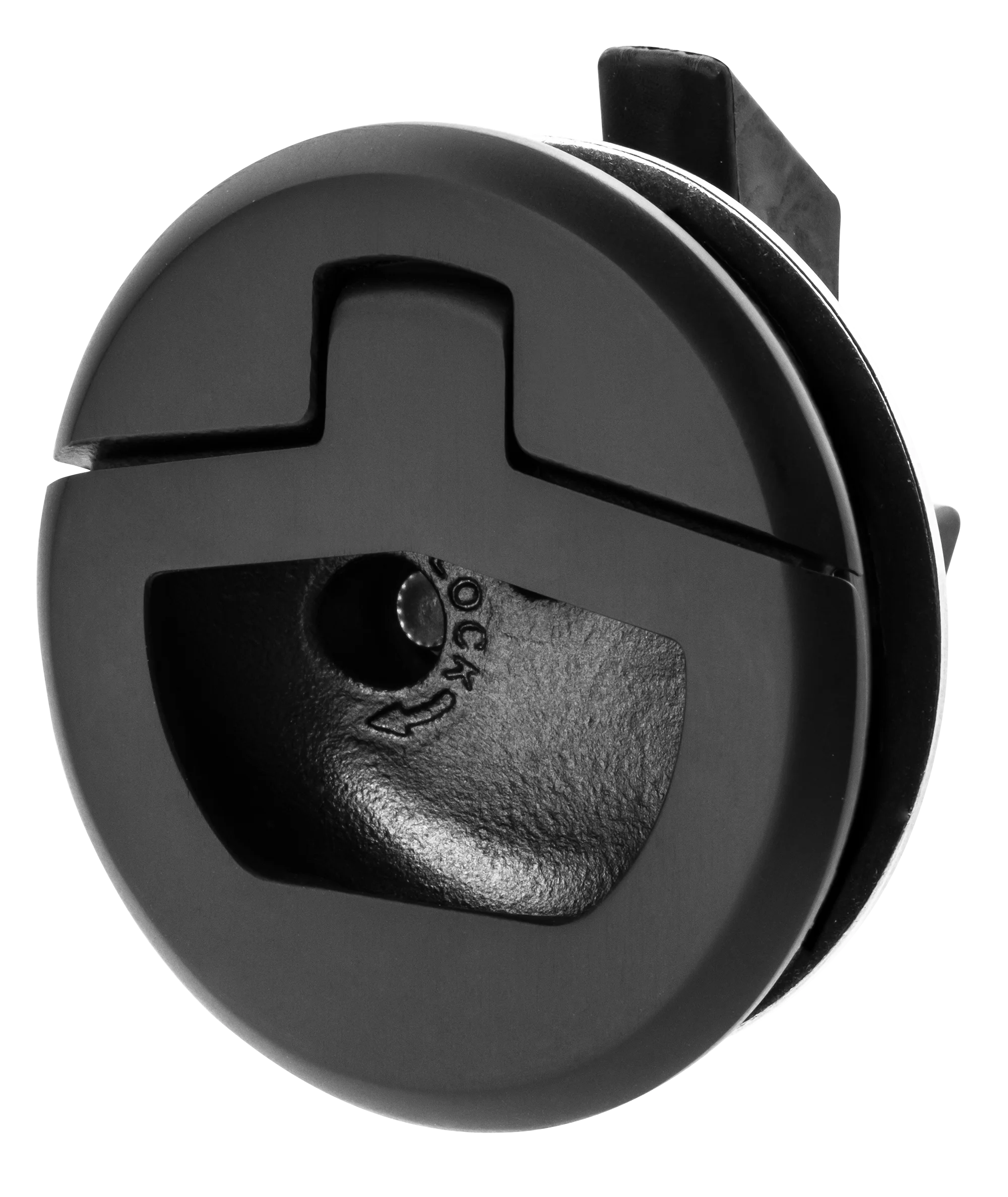 Einlassgriff – 63mm rund, mit Schloss schwarz matt