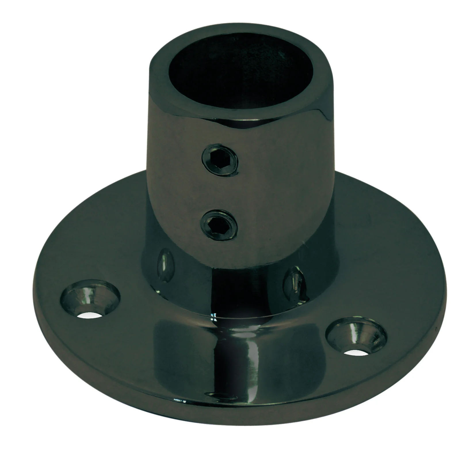 Relingfuß mit runder Grundplatte, 90° – 70mm, für Rohr 25mm, schwarz matt