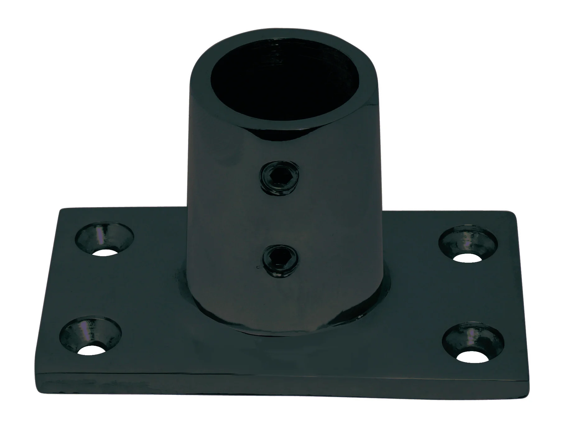 Relingfuß mit rechteckiger Grundplatte, 90° – 81x48mm, für Rohr 25mm, schwarz matt