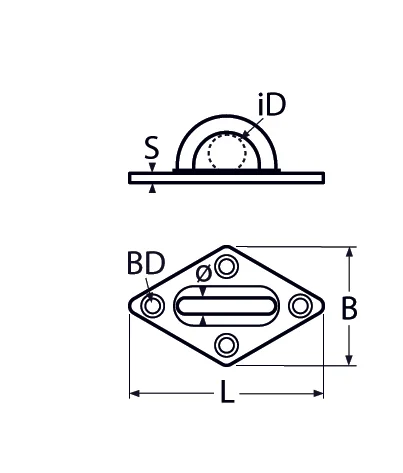 Mastplatte Raute – 65x40mm, Bügel 6x16mm, schwarz matt - Bild 2