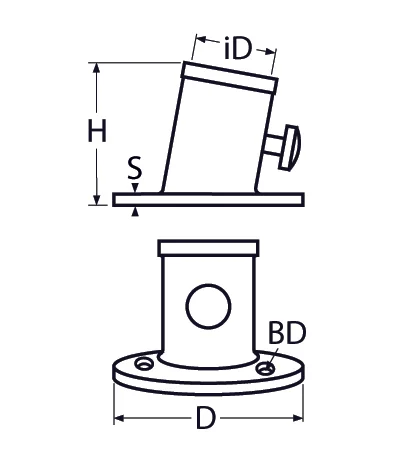 Flaggenstockhalter, 80° – 65mm, für Flaggenstock 25mm, schwarz matt - Bild 2