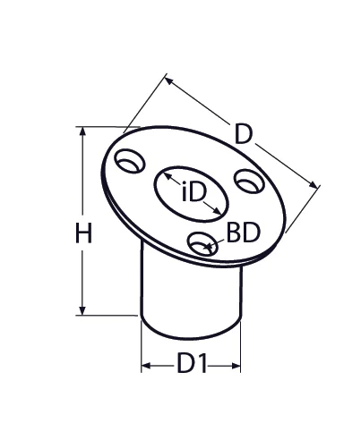 Flaggenstockhalter versenkt, 60° – 70mm, für Flaggenstock 25mm, schwarz matt - Bild 2